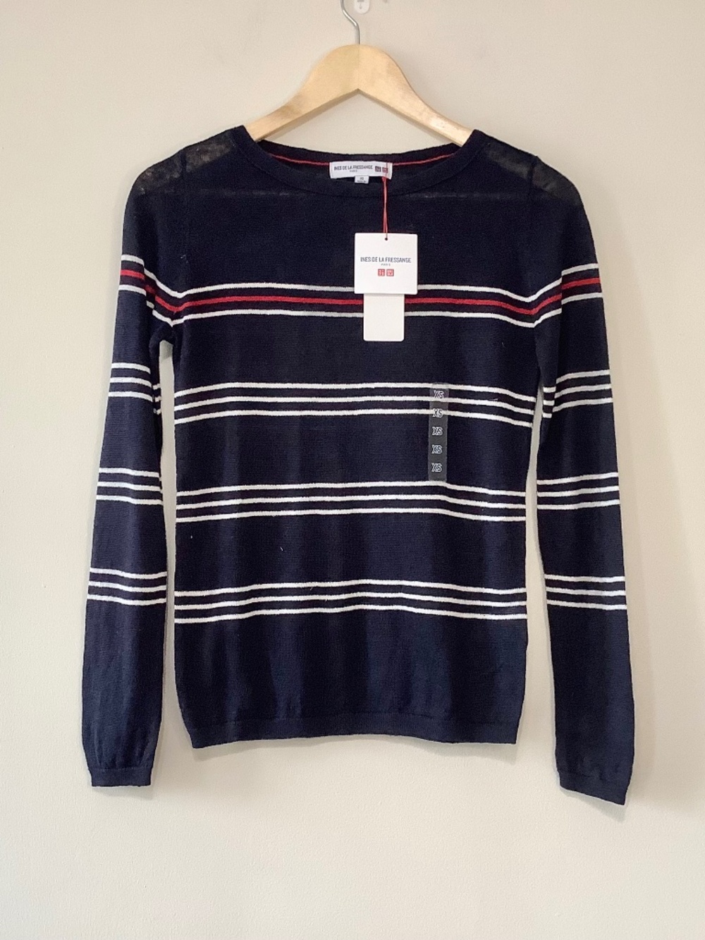 Ines de la Fressange Navy Breton-Striped Linen Light Knit Top Sweater XS